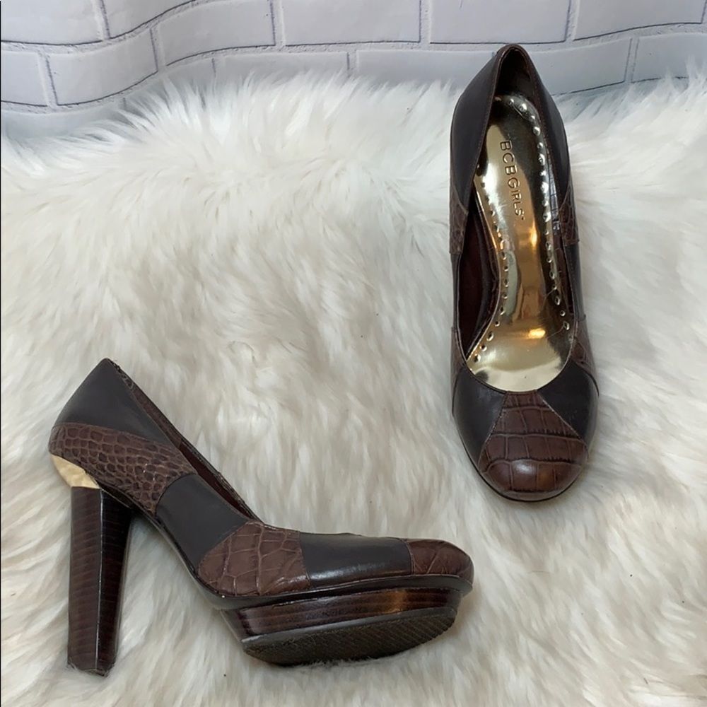 BCBGirls Karma Brown Croc/Black Platform Heel‎ Sz 9